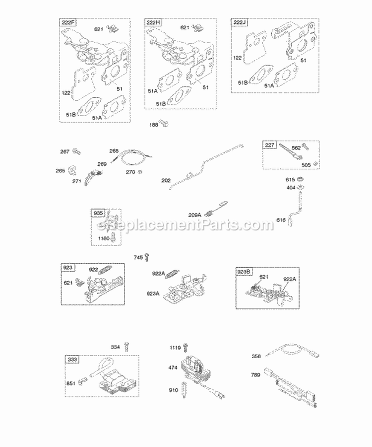 Controls Flywheel Brake Governor Spring Ignition Diagram and Parts List for 126602-0146-E1  Briggs and Stratton Engine